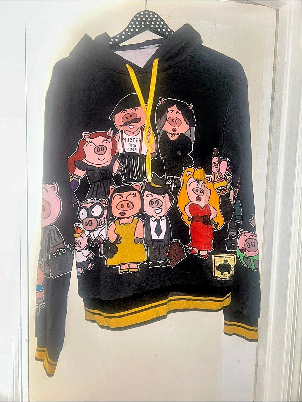 Dolce & Gabbana Mister Pig Hoodie Graphic Varsity Jacket Black & Yellow Size 48